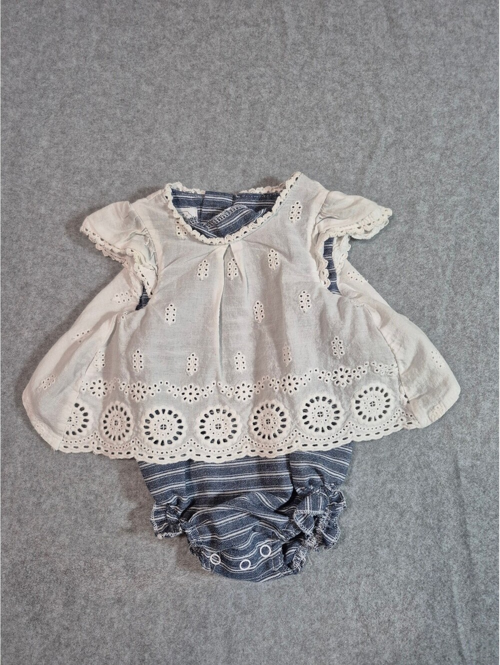Mud Pie Baby Girls Eyelet Overlay Bubble Romper 3-6M